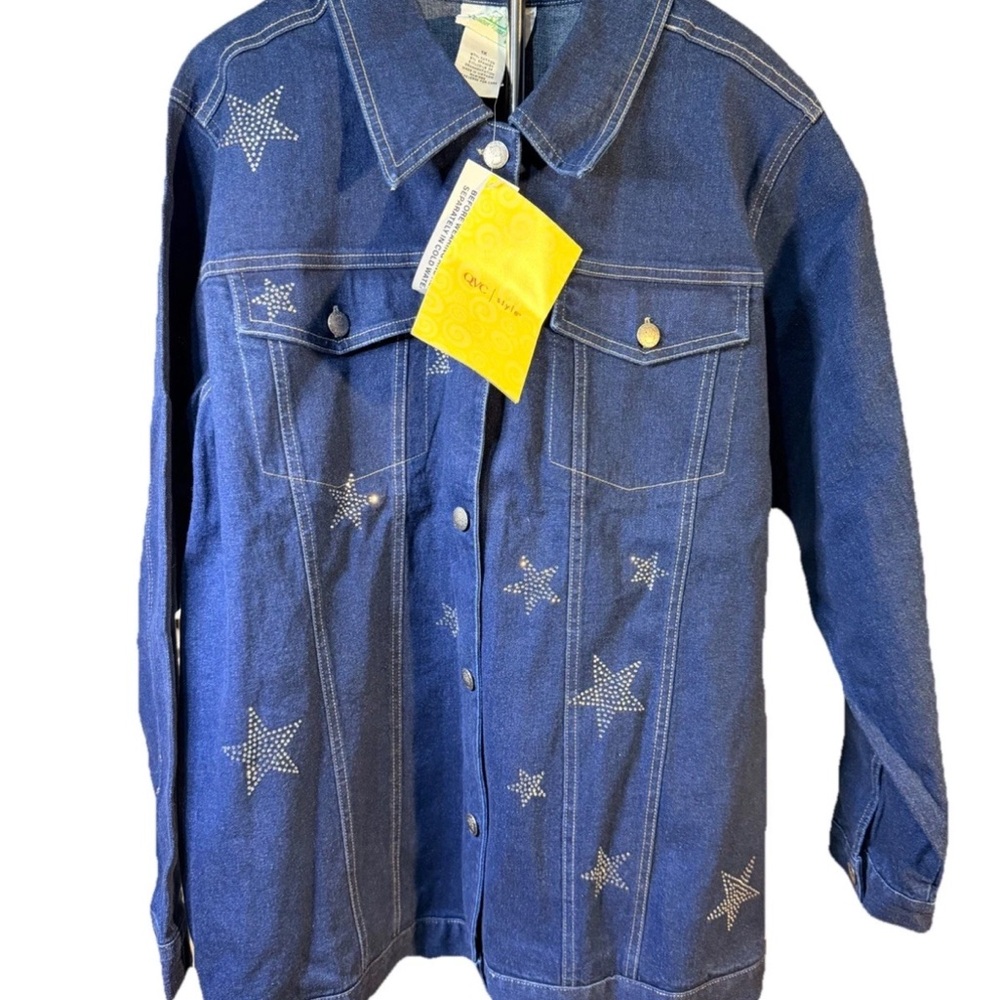 Quacker Factory Dark Blue Denim Jacket with embellished rhinestone stars ⭐️